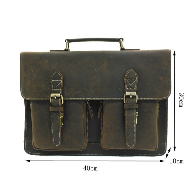 Men's Vintage Real Crazy Horse Leather Briefcase Messenger Shoulder Portfolio Laptop Bag Case Office Handbag