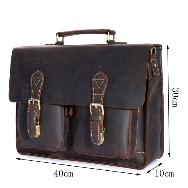 Men's Vintage Real Crazy Horse Leather Briefcase Messenger Shoulder Portfolio Laptop Bag Case Office Handbag