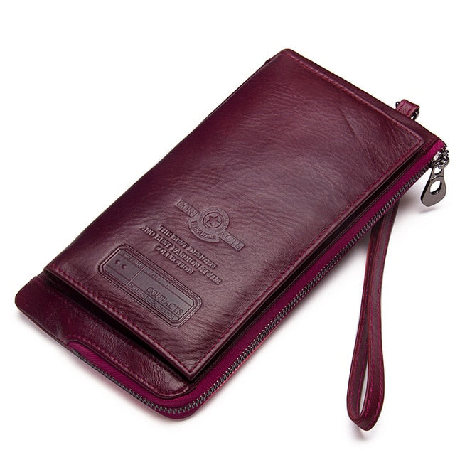 women Luxury wallet genuine leather wallet female clutch coin purse card holder phone money bag long wallet red