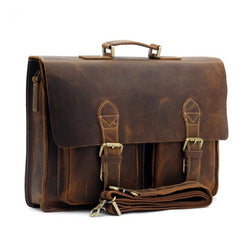 Men's Vintage Real Crazy Horse Leather Briefcase Messenger Shoulder Portfolio Laptop Bag Case Office Handbag