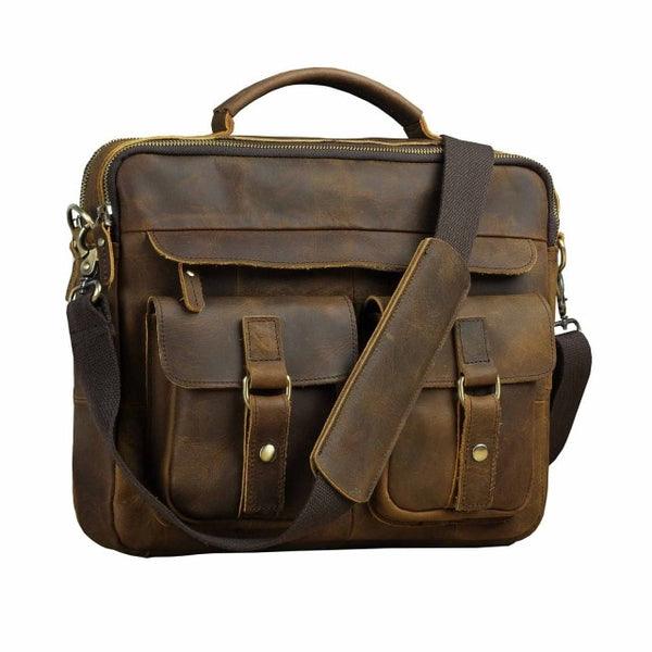 Men Real Leather Antique Style Coffee Briefcase Business 13" Laptop Cases Attache Messenger Bags Portfolio