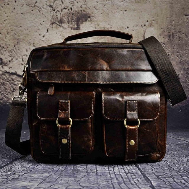 Men Real Leather Antique Style Coffee Briefcase Business 13" Laptop Cases Attache Messenger Bags Portfolio