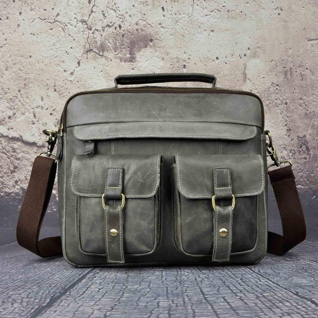 Men Real Leather Antique Style Coffee Briefcase Business 13" Laptop Cases Attache Messenger Bags Portfolio