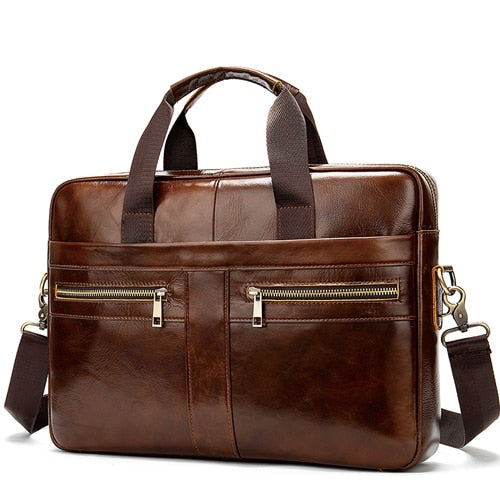 men's Genuine Leather briefcase Male man laptop bag natural Leather for men Messenger bags