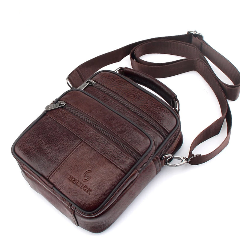 Mens Genuine Cowhide Leather Shoulder Bag  Travel Crossbody Bag Handbags