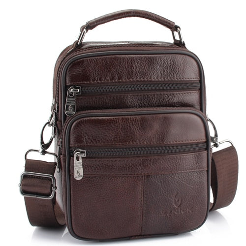 Mens Genuine Cowhide Leather Shoulder Bag Travel Crossbody Bag