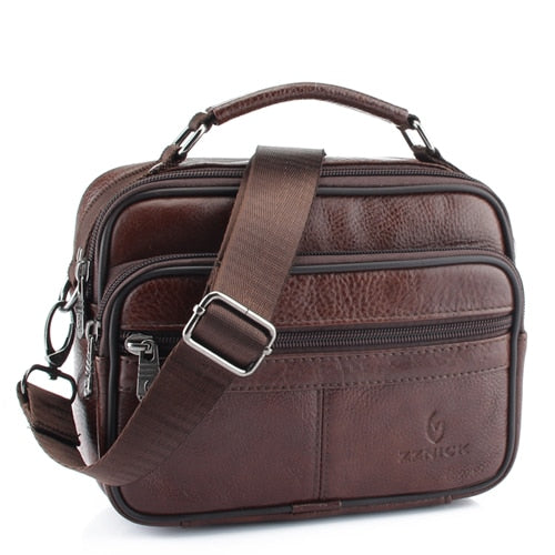 Mens Genuine Cowhide Leather Shoulder Bag Travel Crossbody Bag