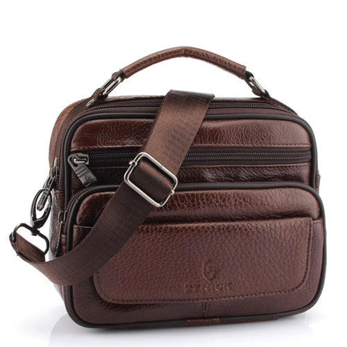 Mens Genuine Cowhide Leather Shoulder Bag Travel Crossbody Bag