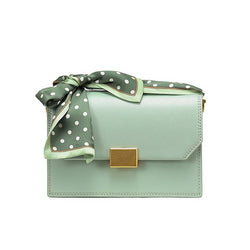 Women's Mint Green Genuine Leather Mini Flap Lady Lovely Real Cow Leather Scarve Strap Crossbody Bag