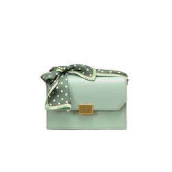 Women's Mint Green Genuine Leather Mini Flap Lady Lovely Real Cow Leather Scarve Strap Crossbody Bag